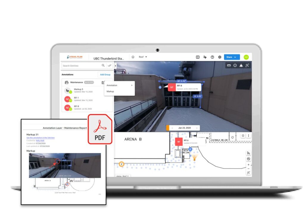 Visual Plan digital twins export and reporting PDF